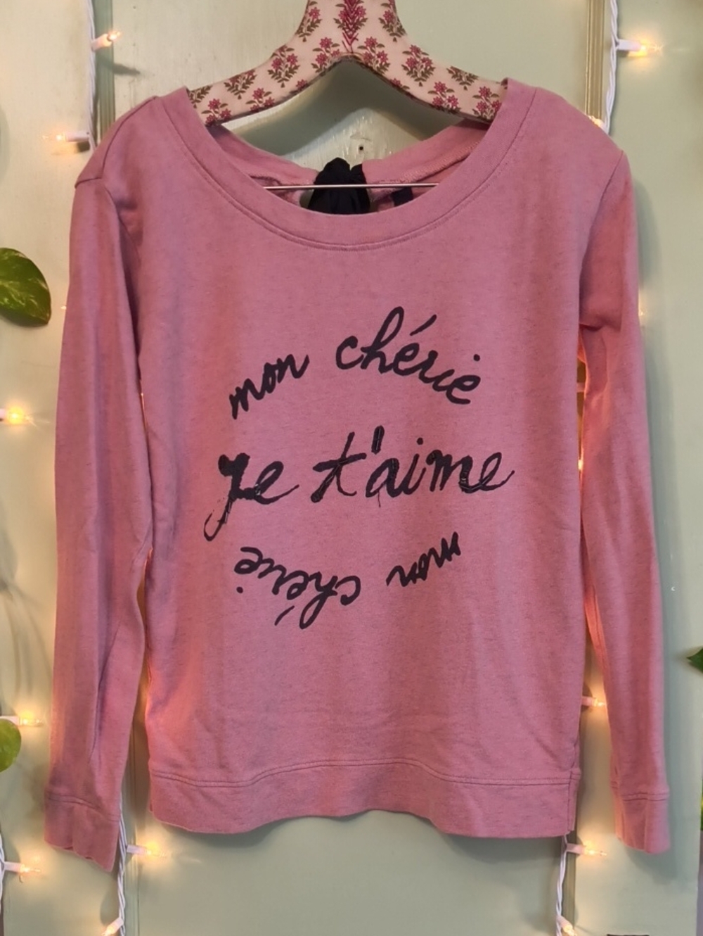 Women's Jessica Simpson Blush Je T'aime Black Bow Mon Cherie Crewneck XS